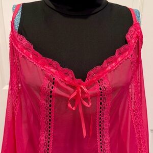 💖 Victoria’s Secret Vibrant Pink Lace Chemise & Panty Set | Sheer & Alluring 💖